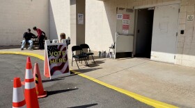A vote here sign outside the Oklahoma County Election Board office.