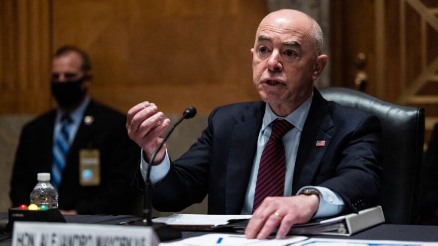 Department of Homeland Security Secretary Alejandro Mayorkas testifies before a Senate Homeland Security and Governmental Affairs hearing on the department's actions to address unaccompanied immigrant children on Thursday.