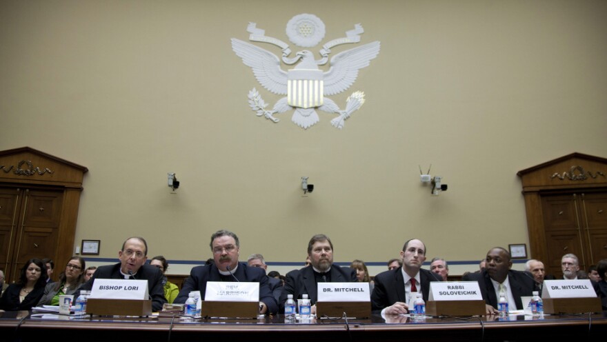 A House panel heard testimony about conscience and religious freedom Thursday from (left) Rev. William E. Lori, Catholic Bishop of Bridgeport, Conn.; Rev. Dr. Matthew C. Harrison, president, The Lutheran Church Missouri Synod; C. Ben Mitchell, Union University; Rabbi Meir Soloveichik, Yeshiva University; and Craig Mitchell, Southwestern Baptist Theological Seminary.  