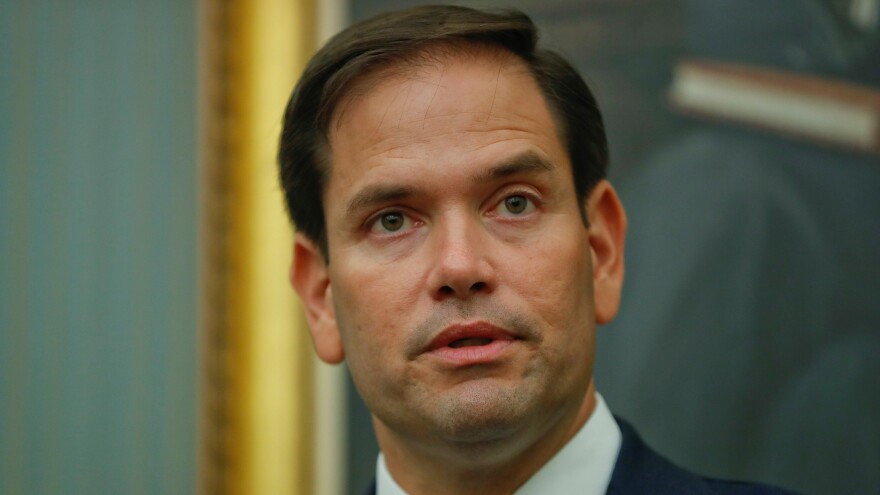 Sen. Marco Rubio, R-Fla., speaks during a news conference to discuss hurricane relief efforts for Puerto Rico on Capitol Hill in Washington, Tuesday, Sept. 26, 2017.