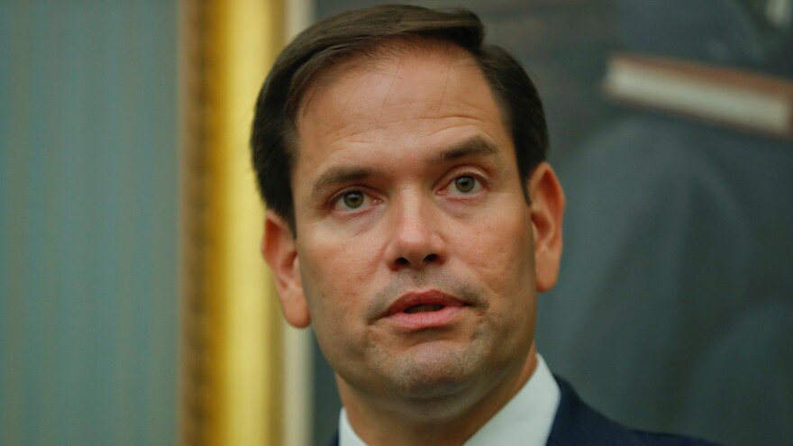 Sen. Marco Rubio, R-Fla., speaks during a news conference to discuss hurricane relief efforts for Puerto Rico on Capitol Hill in Washington, Tuesday, Sept. 26, 2017.