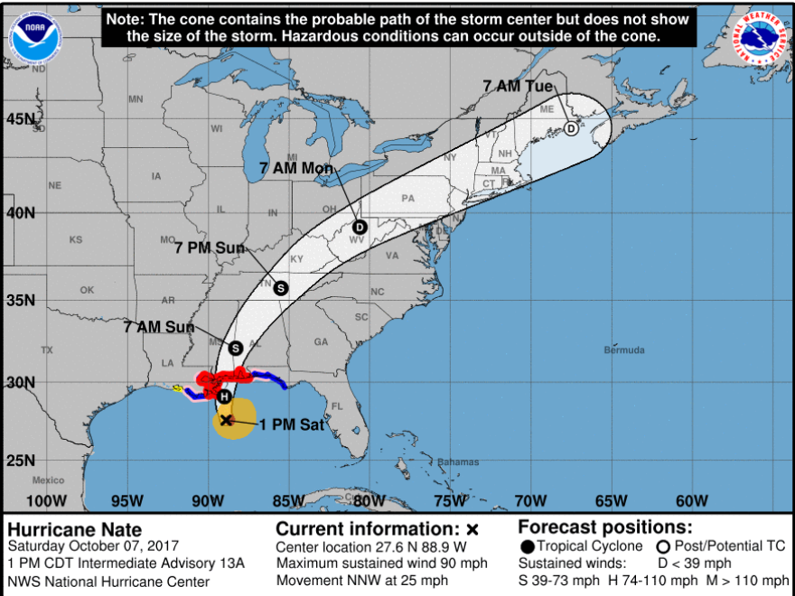 The 2 p.m., EDT, storm track graphic.
