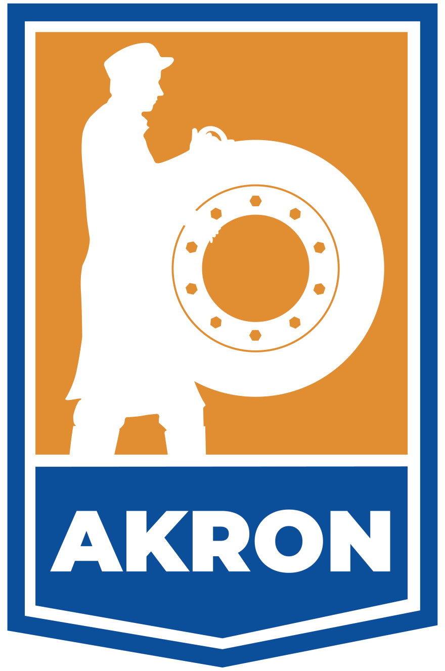 New city of Akron logo featuring a rubber worker