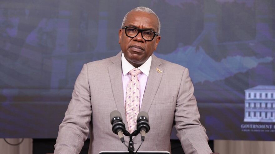 Pictured: Governor Albert Bryan Jr. speaks at today's Government House Press Briefing