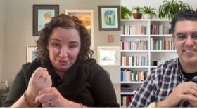 Erin Finton, a lecturer at NTID's Department of Liberal Studies (left) and Sam Sepah, AI Accessibility Research Program Manager at Google (right) talk about the "Grammar Laboratory" in a zoom interview with WXXI News.