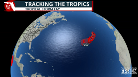 Tropical Storm Fay forecast cone over next 7 days.