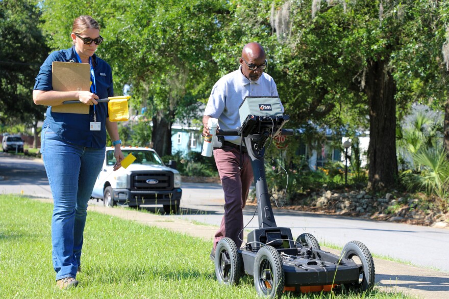 City of Pensacola conducts a GPR survey at Miraflores Park Monday, May 22.