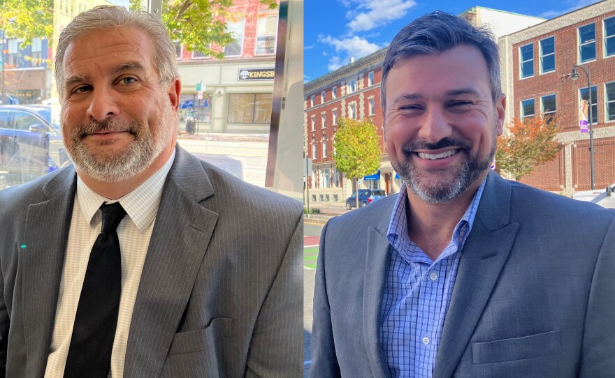 Peter Marchetti (left) and John Krol (right) are vying to become the next mayor of Pittsfield, Massachusetts, in the election on Nov. 7, 2023.