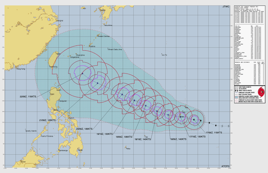 Typhoon Champi is expected to have sustained winds of 150 mph when it passes south of Guam Sunday morning.