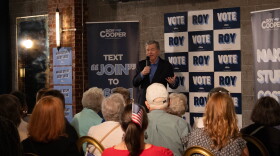Roy Cooper spoke to an audience at Robert Hall on Thursday, October 8.