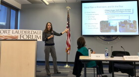 Jennifer Jurado, the chief resilience officer for Broward County, spoke to an audience about sea-level rise solutions in downtown Fort Lauderdale Wednesday morning.