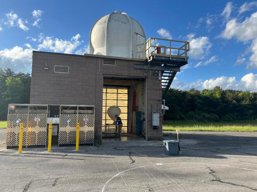This small building outside the National Weather Service office in Blacksburg serves as the base of operations for its twice-daily balloon launches.