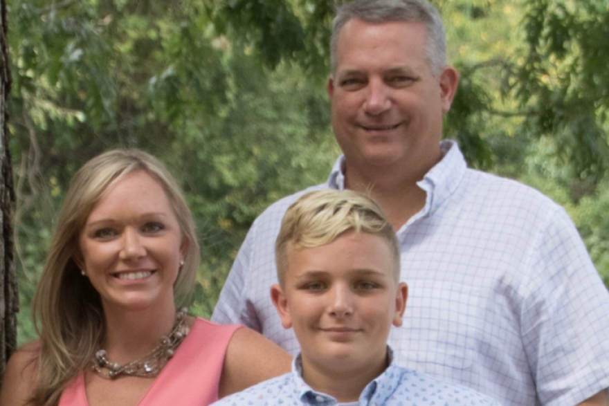 John Dugan with his wife, Megan, and son Charlie. John spent five days on a ventilator during his recovery from COVID-19.