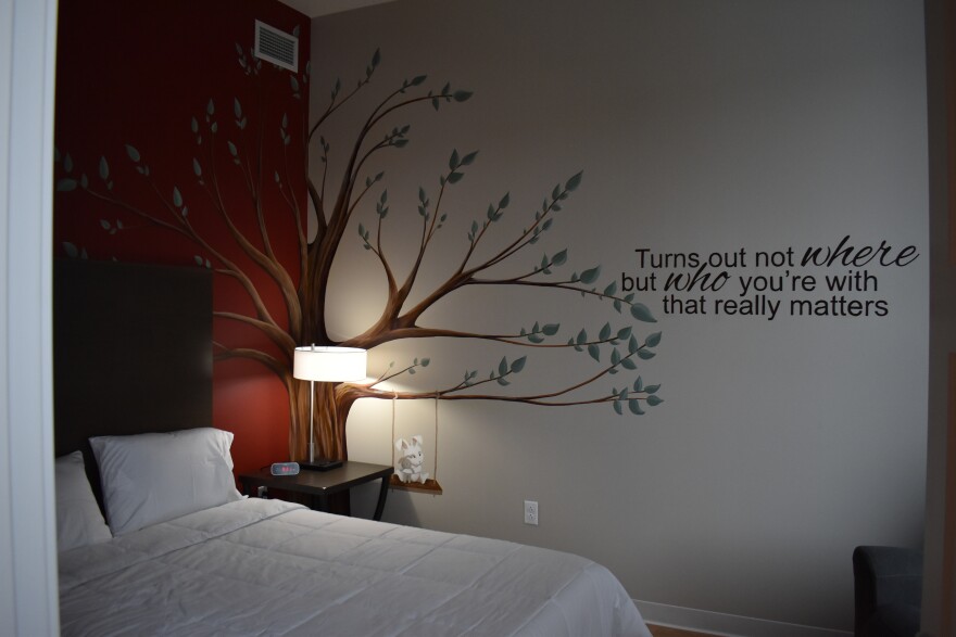 Each of the Ronald McDonald House's 22 suites is customized to reflect the story of the donors. The mural in this suite was painted by a donor's family member who teaches art.