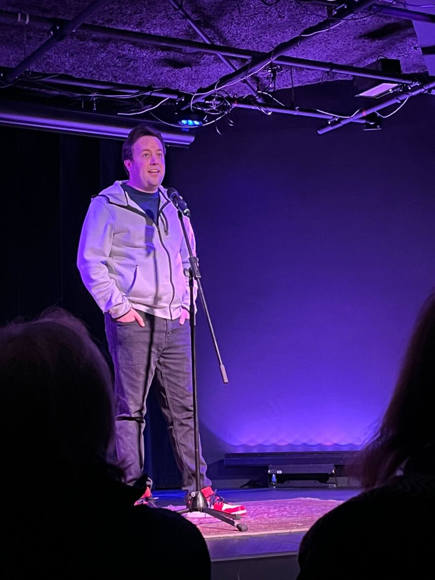 Ryan Chiavetta telling his story at 3sArtspace on March 8, 2023