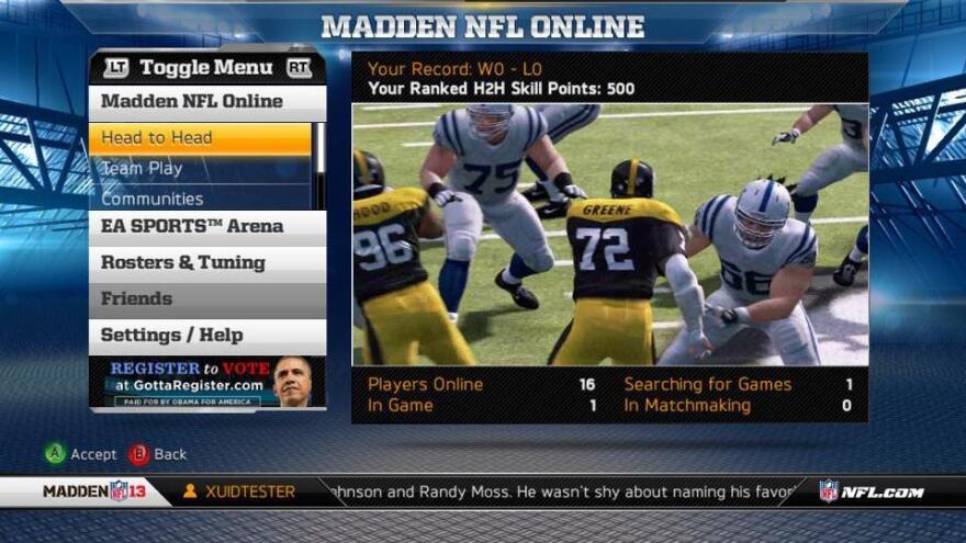 An ad for President Obama's re-election campaign appears in <em>Madden NFL 13</em>.