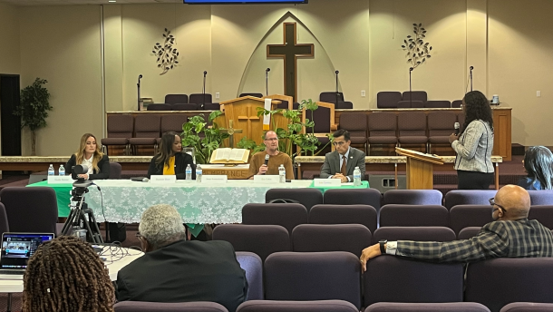 Candidates for the San Bernardino County Board of Supervisors District 2 participating in a forum on May 19, 2022. (From left to right: Nadia Renner, Dejonae Shaw, Eric Coker, and Luis Cetina