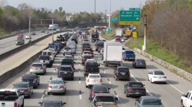 Drivers sit in traffic on I-45 northbound at North Main Street.