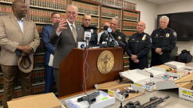Sen. Charles Schumer at the Onondaga County DA's office. ELLEN ABBOTT / WRVO NEWS