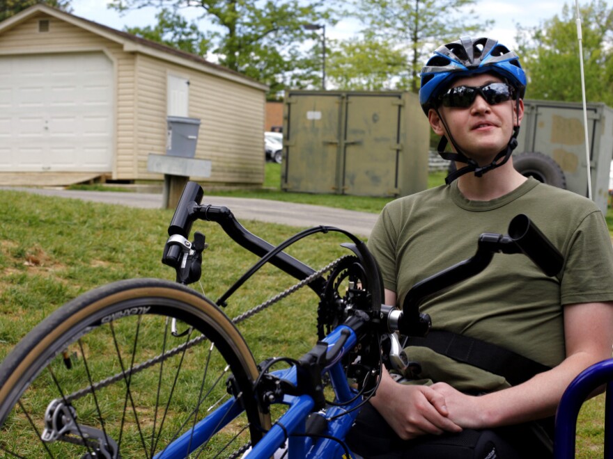 Patrick Brown, 23, lost most of both legs when he was hit by an IED on a bomb-clearing patrol in Afghanistan in 2010. Learning how to ride a bike again, he says, "is a chance to start over."