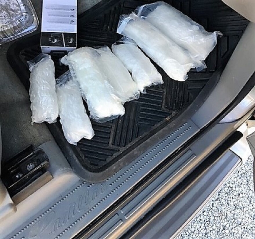 Bags of methamphetamine in truck bed