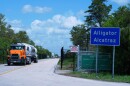  Trucks come and go from the "Alligator Alcatraz" immigration detention center in the Florida Everglades. 