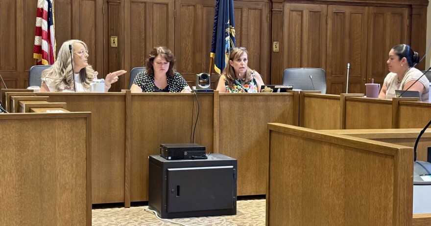 Rep. Kim Rice, left, raised concerns about the state's oversight at the Sununu Youth Services Center with Child Advocate Cassandra Sanchez, whose office is investigation the facility. Sen. Victoria Sullivan and Rep. Jodi Nelson voiced similar concerns.