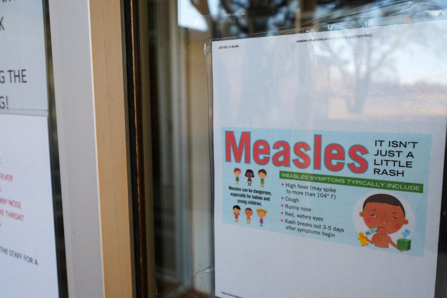 FILE - A sign is seen outside a clinic with the South Plains Public Health District, Feb. 23, 2025, in Brownfield, Texas.