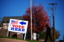 A sign invites voters to cast their ballots on Wisconsin's first day of early voting, Tuesday, Oct. 20, 2026, in Eau Claire, Wis.
