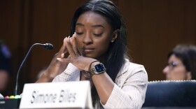 U.S. Olympic gymnast Simone Biles testifies during a Senate Judiciary hearing about the Inspector General's report on the FBI's handling of the Larry Nassar investigation on Capitol Hill, on Sept. 15, 2021. Nassar was charged in 2016 with federal child pornography offenses and sexual abuse charges in Michigan.