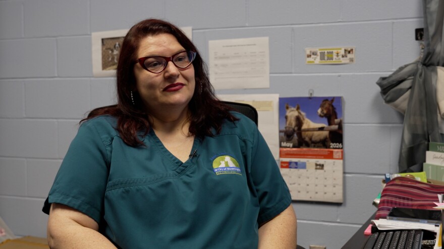 Bloomington Animal Shelter Volunteer Program Director Jenny Gibson sits for an interview in her office.
