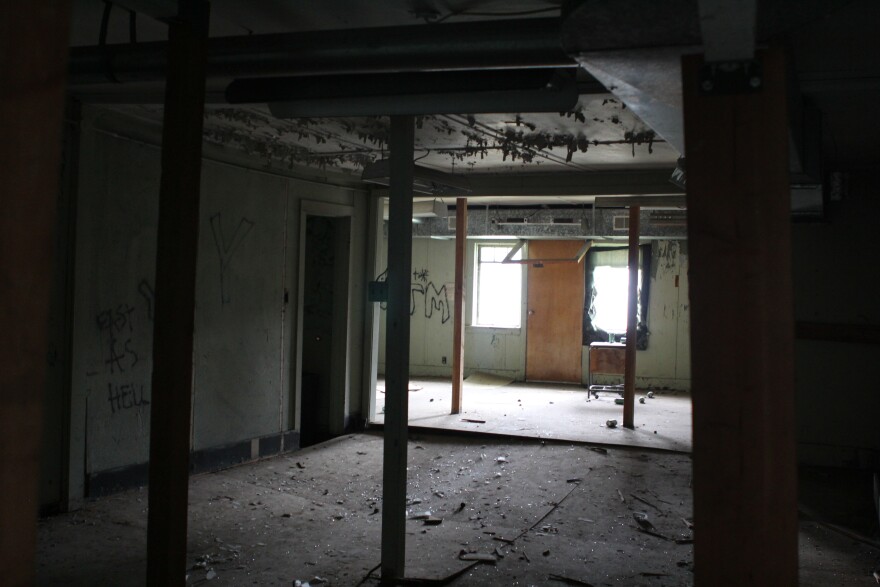 The inside of one of the original Government Hill Wireless Station building. "I believe the building won't be occupiable within the decade," Scher said. "So there's that added impetus to do something." (Erin McKinstry, Alaska Public Media)