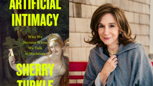 The cover of "Artificial Intimacy" beside author Sherry Turkle. (Courtesy of Little Brown)