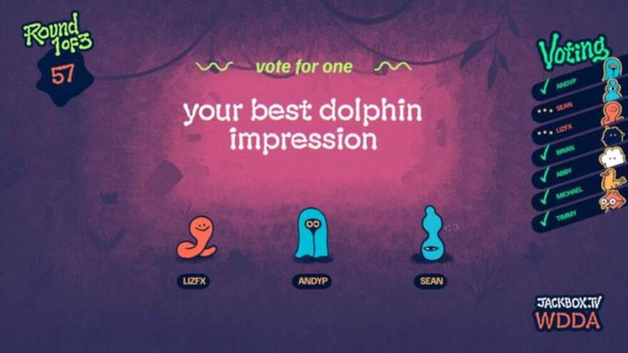 'Hear Say' has a handful of players record snippets of sound, which are then judged by the larger group round by round. (Courtesy of Jackbox Games)
