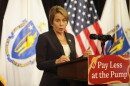 Mass. Gov. Maura Healey speaks at a press conference at the State House on Tuesday, Sept. 22, 2026 about a proposal to temporarily suspend the gas tax.