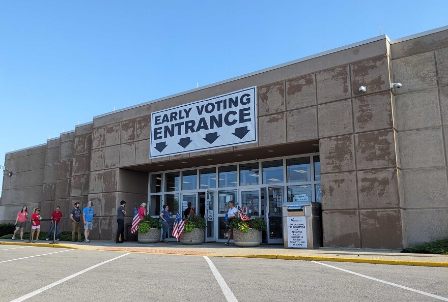 Voters line up at the Franklin County Board of Elections on Morse Road to vote early for the Aug. 8, 2023 special election.
