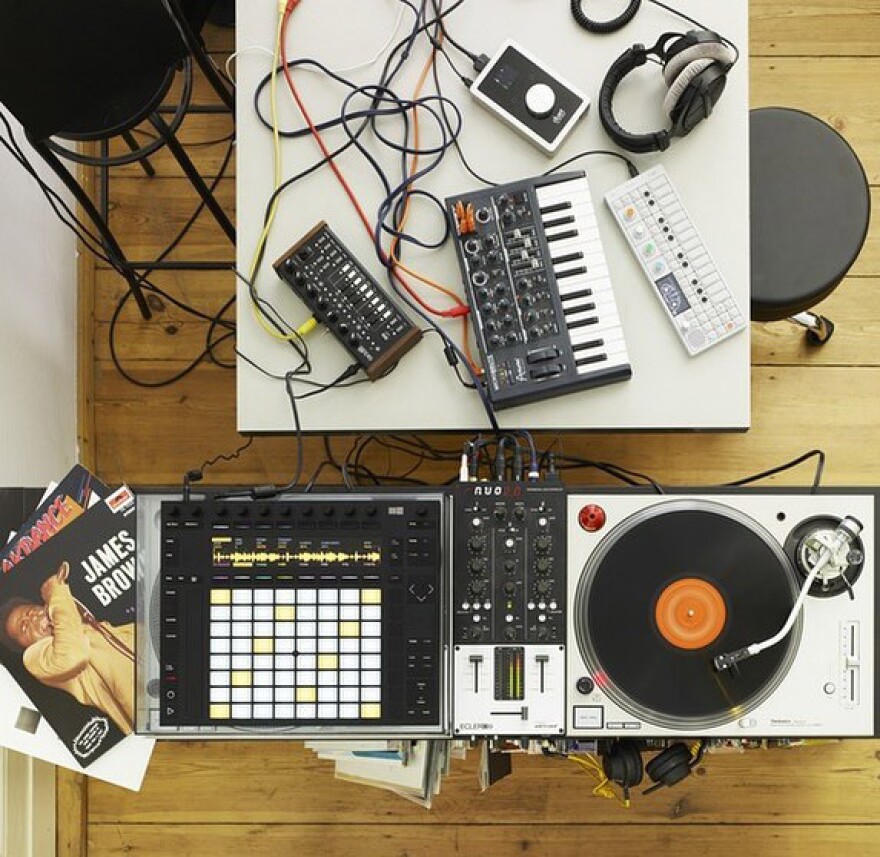 Ceiling view of record studio