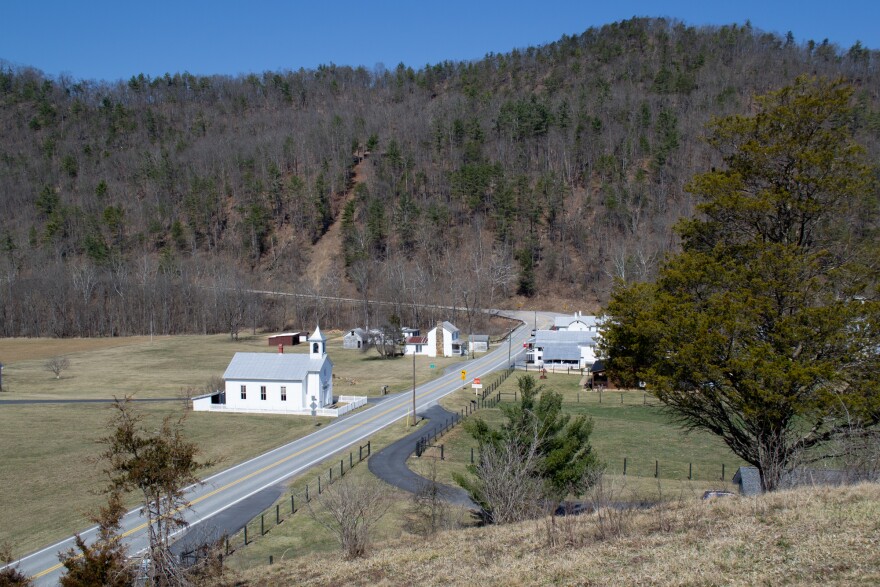The town of Head Waters sits on Route 250 in Highland County. On the left is the Presbyterian Church, built by Botkin's great-uncle in 1900.