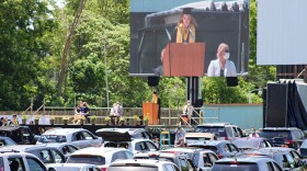 Westville High School gives seniors a socially distant in-person graduation ceremony at the 49'er Drive-in movie theater on June 6, 2020.