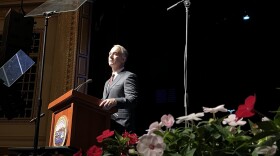 New Bedford Mayor Jon Mitchell gives his State of the City address at the newly renovated Zeiterion theater, April 8, 2026.