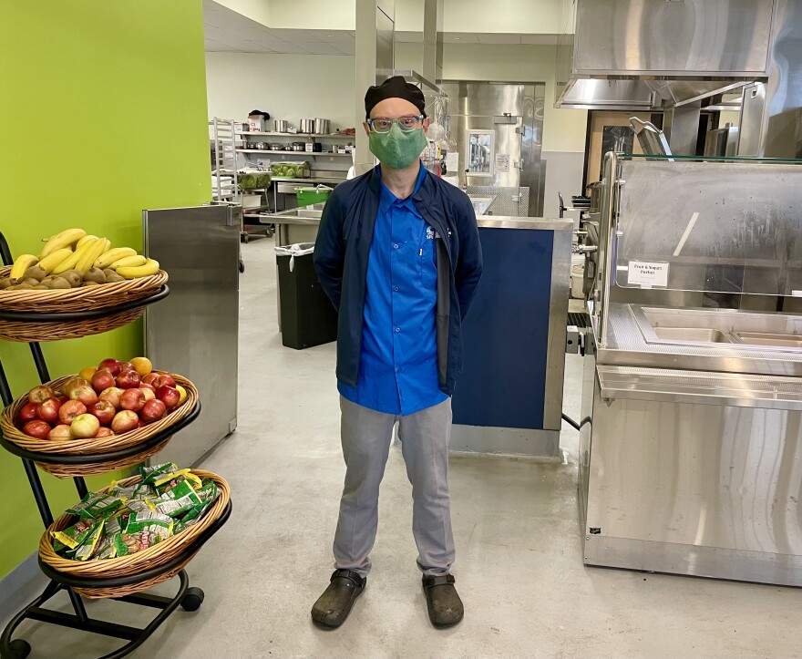 Josh Davidson, Chef at the San Francisco Unified School District, stands in the kitchen at the McAteer Culinary Center.