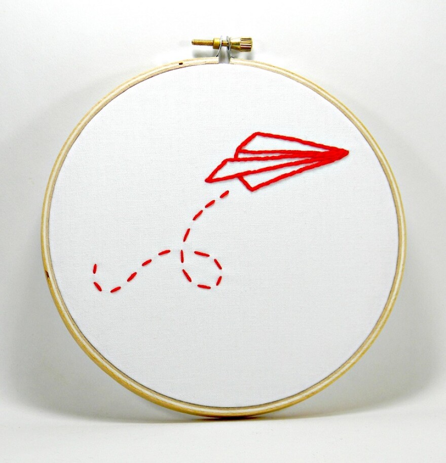 Paper Airplane Embroidery Hoop Art