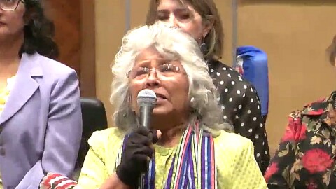 Arizona Sen. Sally Ann Gonzales, wearing the glove her mother wore while picking cotton, lashes out Thursday, March 26, 2026 at Republicans for allowing only a vote to repeal the Cesar Chavez holiday without considering proposals to rename it to honor farmworkers.