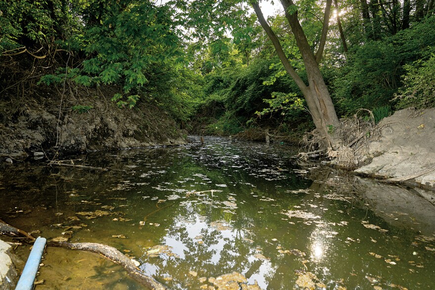 Coldwater Creek runs by the St. Louis airport and through Florissant and Hazelwood before flowing into the Missouri River. The creek is contaminated by nuclear waste left over from the effort to build the first atomic bomb during World War II.                 