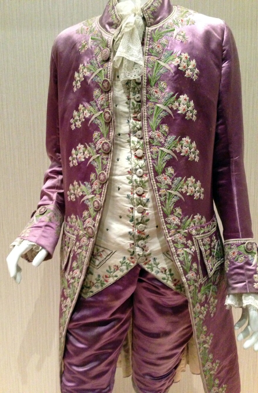 Men's suits weren't always so sober. This embroidered, pink silk coat was worn by a Frenchman in the court of Louis XVI in the 18th century.