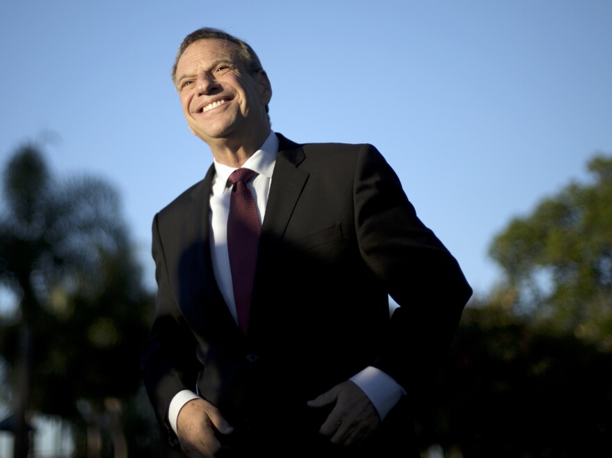 Mayor Bob Filner smiling during better times at a November 2012 news conference at a San Diego park.