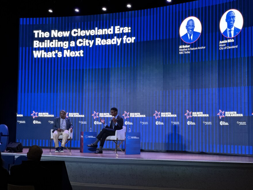 NBC's Al Roker (left) talks with Cleveland Mayor Justin Bibb