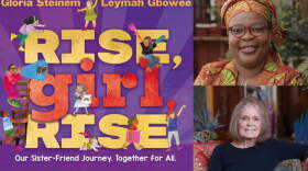 The cover of "Rise, Girl, Rise" and authors Leymah Gbowee. (Courtesy of Orchard Books, Katie Lyman and Leymah Gbowee)