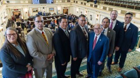 Tribal leaders from Delaware, Cheyenne and Arapaho, Chickasaw, Muscogee Creek and Cherokee Nations standing in the House gallery.