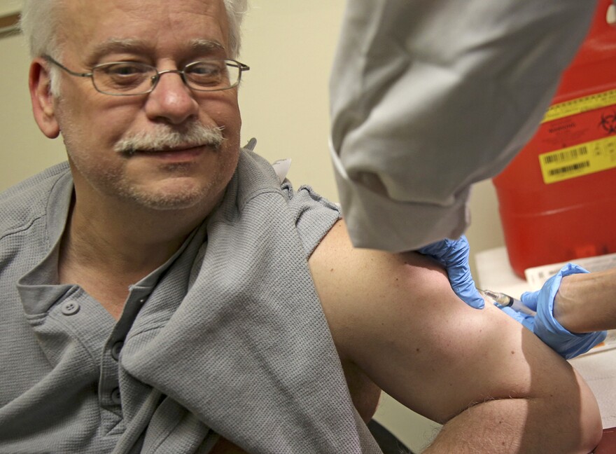 Steve Sierzega receives a measles, mumps and rubella vaccine in Pomona, N.Y., on March 27, 2019. The county in New York City's northern suburbs declared a local state of emergency over a measles outbreak.